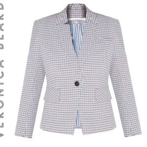 VERONICA BEARD Dickey Jacket FARLEY Camel Navy Blue PLAID Women Blazer